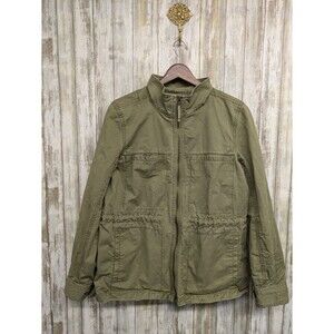 J.Crew Women's Utility Jacket Olive Green Chore Coat Zip Front Pockets Medium